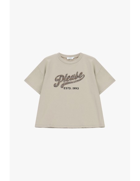 T-shirt ampla de gola redonda com estampado frontal Please