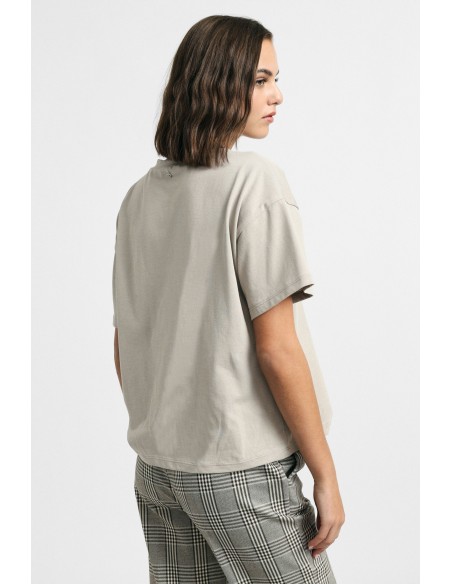 T-shirt larga de gola redonda com estampado frontal Please