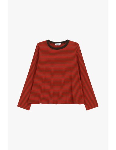 T-shirt às riscas, de gola redonda e manga comprida, por favor