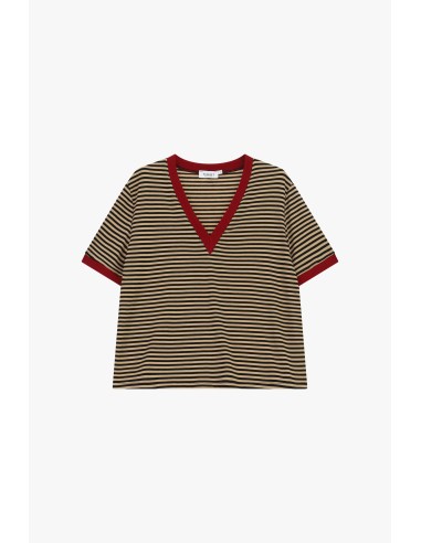 T-shirt às riscas com decote em V e perfis em contraste Please