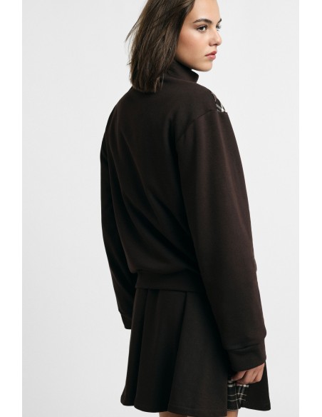 Sweatshirt com fecho e inserção axadrezada nos ombros, por favor