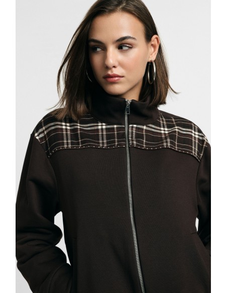 Sweatshirt com fecho de correr e inserção aos quadrados nos ombros Por favor