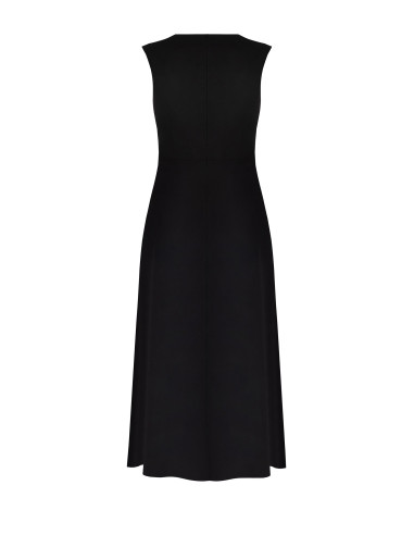Vestido comprido Curvy em crepe scuba bicolor com painel plissado em contraste Rinascimento Curvy