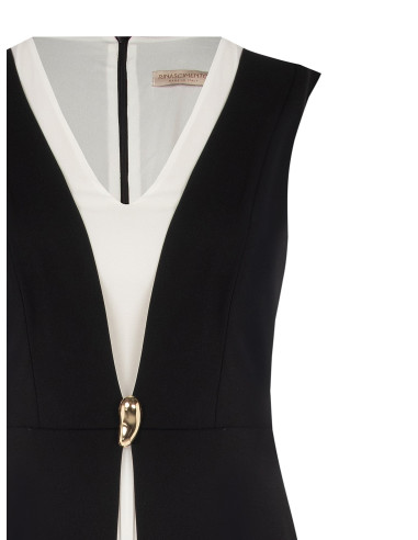 Vestido comprido Curvy em scuba crepe bicolor com painel plissado em contraste Rinascimento Curvy
