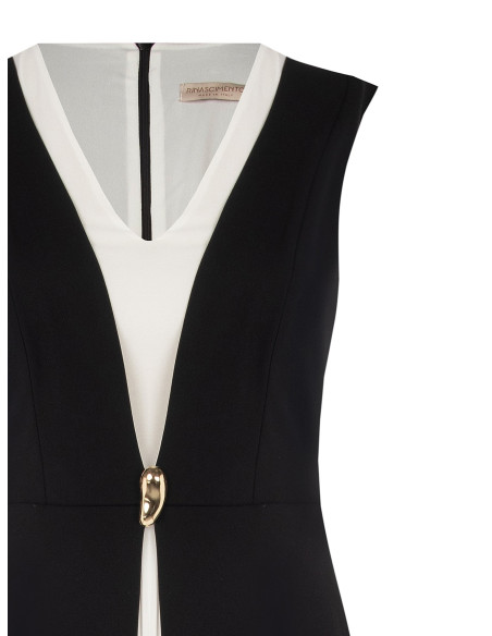 Vestido comprido Curvy em scuba crepe bicolor com painel plissado em contraste Rinascimento Curvy