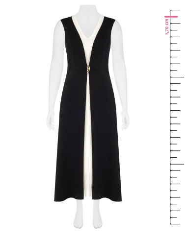 Vestido Curvy Comprido em Scuba Crepe Bicolor com Painel Plissado Contrastante Rinascimento Curvy
