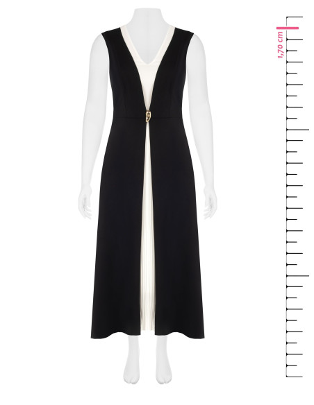 Vestido Curvy Comprido em Scuba Crepe Bicolor com Painel Plissado Contrastante Rinascimento Curvy