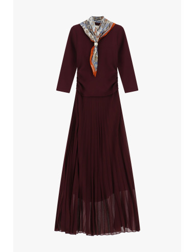 Vestido comprido com saia plissada e lenço estampado Dixie