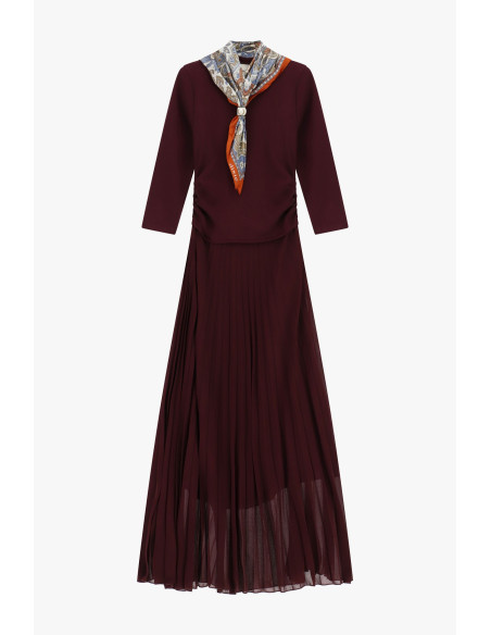 Vestido comprido com saia plissada e lenço estampado Dixie