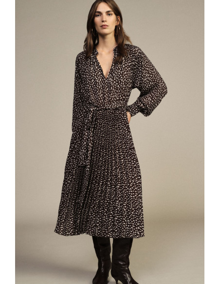 Vestido midi estampado com cintura e mangas compridas Dixie