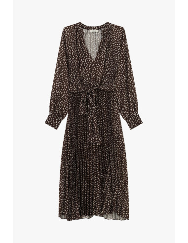 Vestido midi estampado com cintura e mangas compridas Dixie