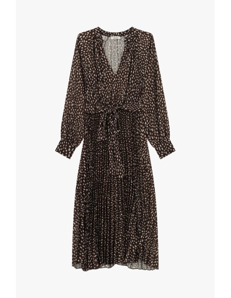 Vestido midi estampado com cintura e mangas compridas Dixie