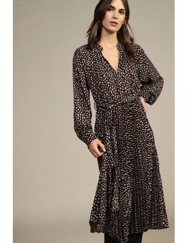 Vestido midi estampado com cintura e mangas compridas Dixie