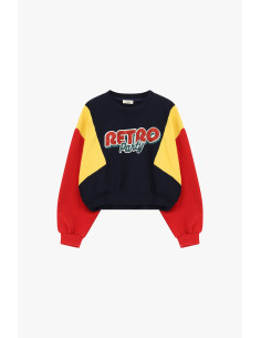 Sweatshirt cropped de gola redonda com mangas em blocos de cores, cor Dixie 2