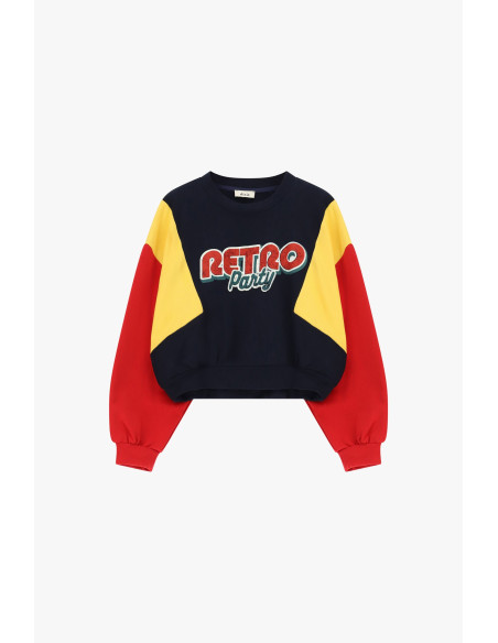 Sweatshirt cropped de gola redonda com mangas em blocos de cor Dixie