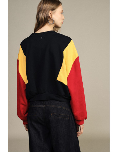 Sweatshirt curta de gola redonda com mangas em blocos de cores Dixie