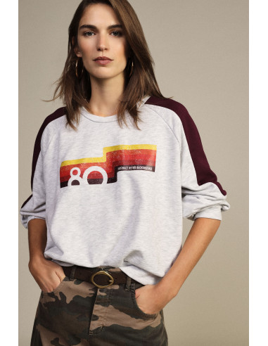 Sweatshirt de gola redonda com mangas contrastantes e estampado frontal Dixie