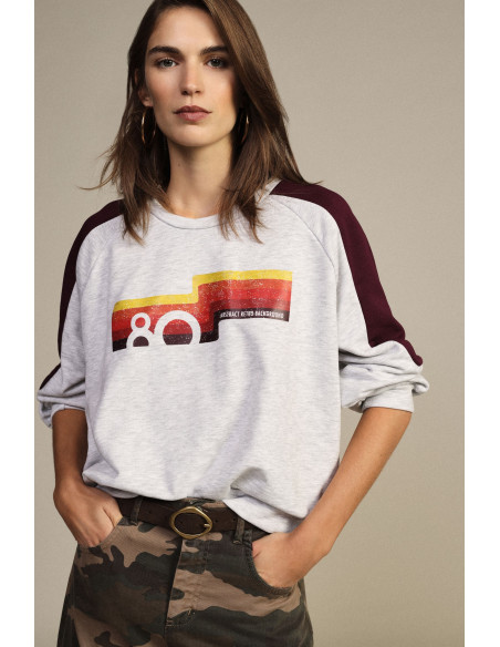 Sweatshirt de gola redonda com mangas contrastantes e estampado frontal Dixie
