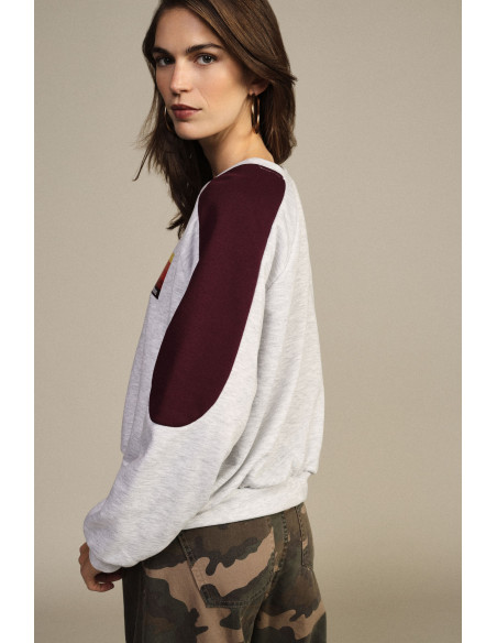 Sweatshirt de gola redonda com mangas em contraste e estampado frontal Dixie