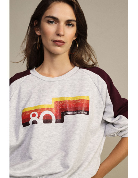 Sweatshirt de gola redonda com mangas contrastantes e estampado frontal Dixie