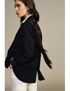Blazer às riscas com lenço bandana e franjas Dixie