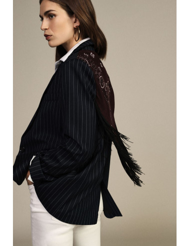 Blazer às riscas com lenço bandana e franjas Dixie