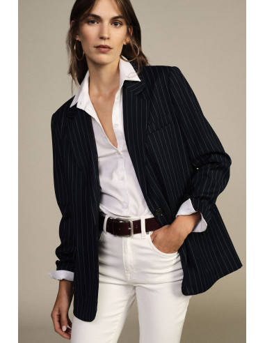 Blazer riscado com lenço de bolso tipo bandana e franjas Dixie