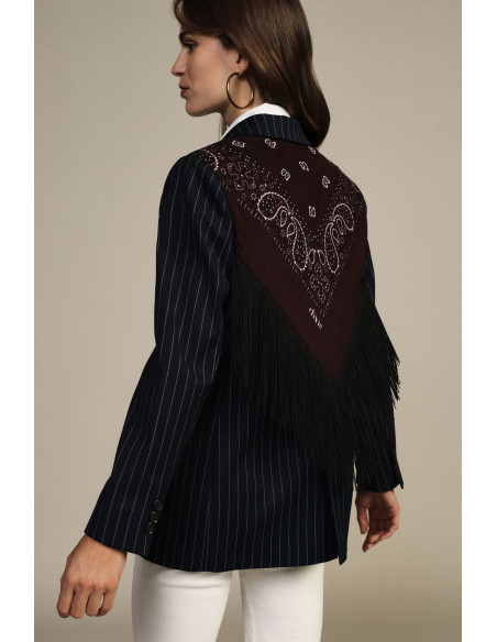 Blazer às riscas com lenço bandana e franjas Dixie