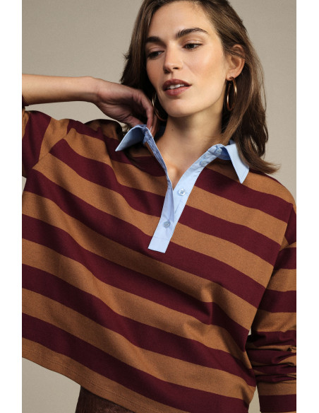 Camisola às riscas com gola contrastante e mangas compridas Dixie
