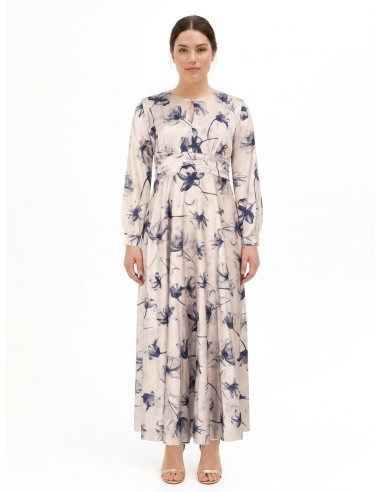 Vestido Comprido Curvy em Cetim com Faixa Plissada na Cintura Rinascimento Curvy