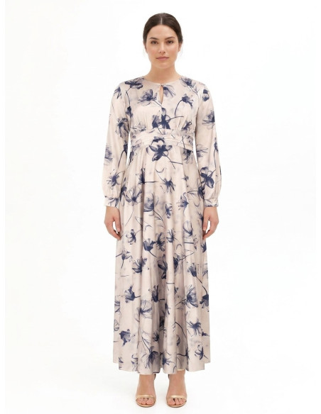 Vestido Comprido Curvy em Cetim com Faixa Plissada na Cintura Rinascimento Curvy