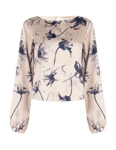 Blusa fluida em cetim com flores grandes Rinascimento