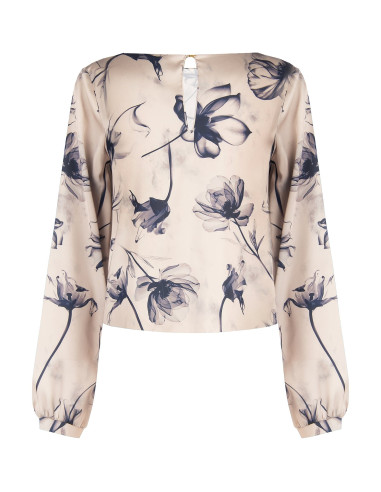 Blusa fluida de cetim com flores grandes Rinascimento