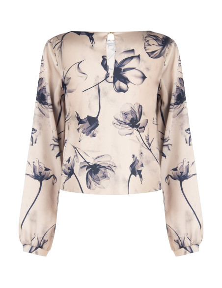 Blusa fluida de cetim com flores grandes Rinascimento