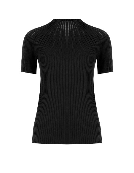Camisola justa canelada com riscas de tule Rinascimento