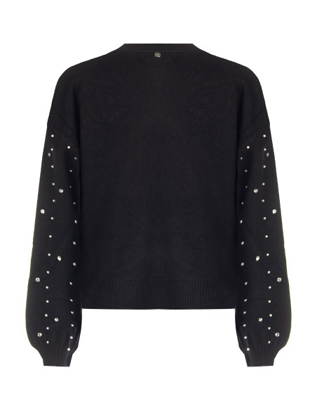 Camisola em mistura de viscose com cristais e pérolas Rinascimento