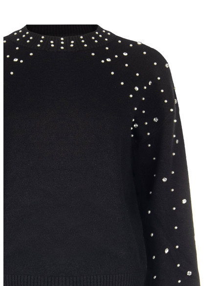 Camisola em mistura de viscose com cristais e pérolas Rinascimento