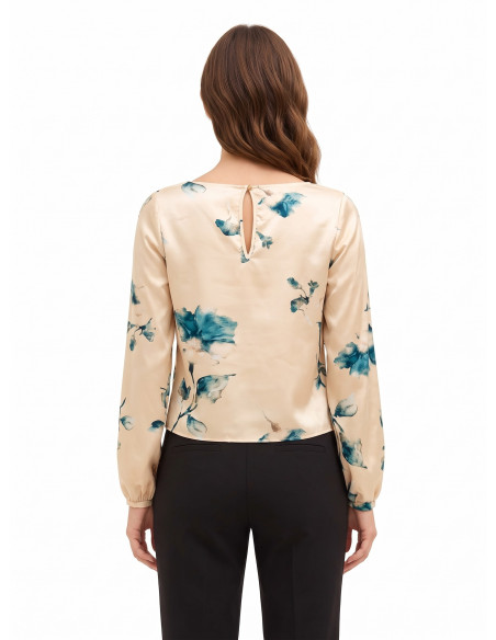 Blusa ampla e fluida em cetim com flores Rinascimento