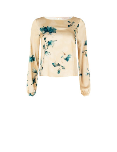 Blusa ampla e fluida em cetim com flores Rinascimento
