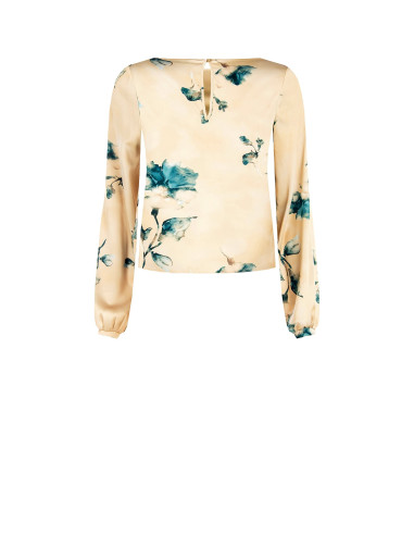 Blusa ampla e fluida em cetim com flores Rinascimento