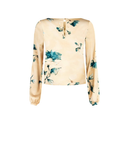 Blusa ampla e fluida em cetim com flores Rinascimento
