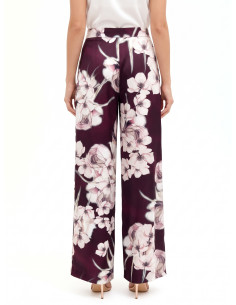 Calças palazzo em cetim com estampado floral e pregas Rinascimento 2