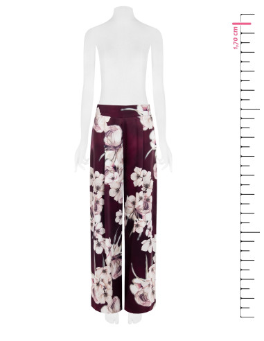 Calças palazzo em cetim com estampado floral e pregas Rinascimento