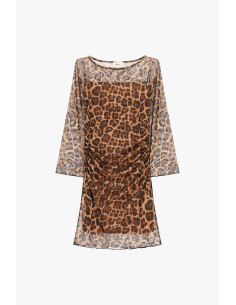 Vestido curto com estampado animal e franzidos Dixie