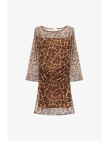 Vestido curto com estampado animal e franzidos Dixie