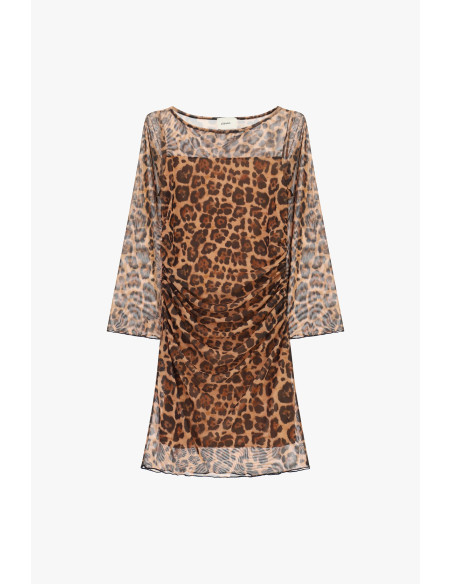 Vestido curto com estampado animal e franzidos Dixie
