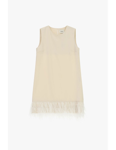 Vestido curto sem mangas com detalhe de penas Dixie