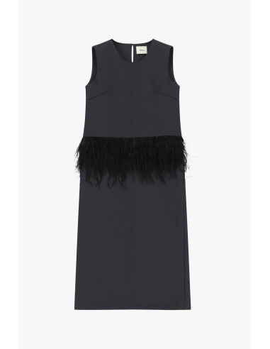 Vestido sem mangas com detalhe de penas e corte direito Dixie