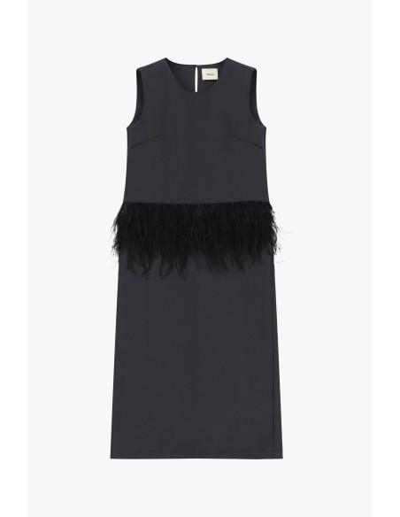 Vestido sem mangas com detalhe de penas e corte direito Dixie