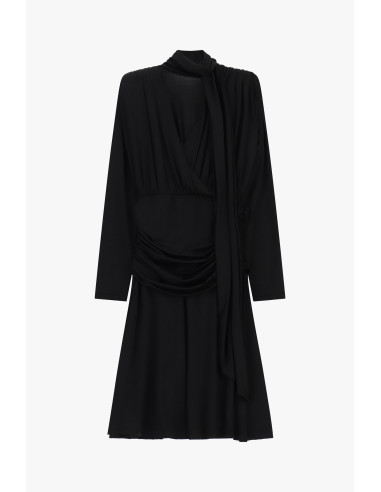 Vestido midi plissado com drapeado e cinto atado Dixie